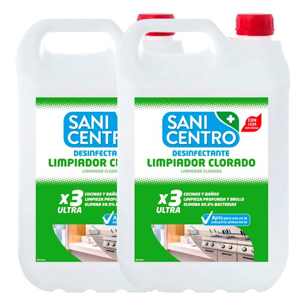 Limpador desinfetante Sanicentro com água sanitária. caixa 2x5L