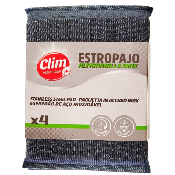 Esfregão profissional de aço inoxidável Clim. Pacote 4 unidades