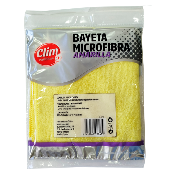 Bayetas de microfibra amarillas XL 35x40 cm Clim Profesional. Pack 12 bayetas