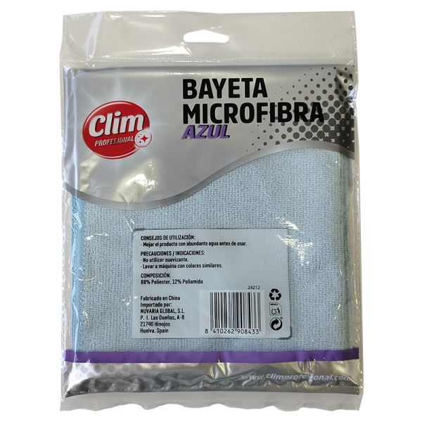 Bayetas de microfibra azul XL 35x40 cm Clim Profesional Azul. Pack 12 bayetas