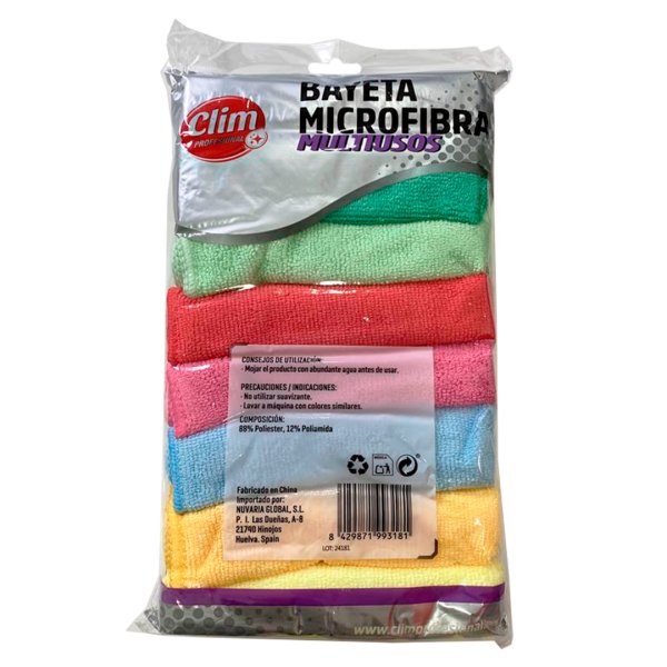 Bayetas de microfibra multicolor 30x30 cm Clim Profesional. 8 uds