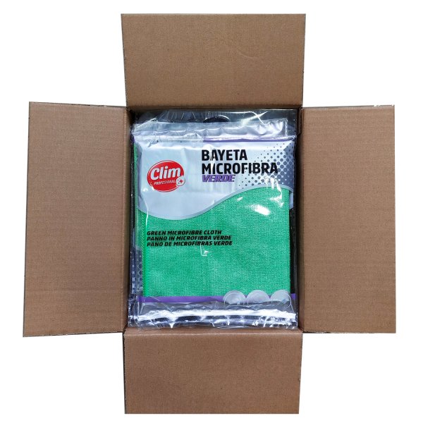 Bayetas de microfibra VERDES XL 35x40 cm Clim Profesional. Pack 12 bayetas